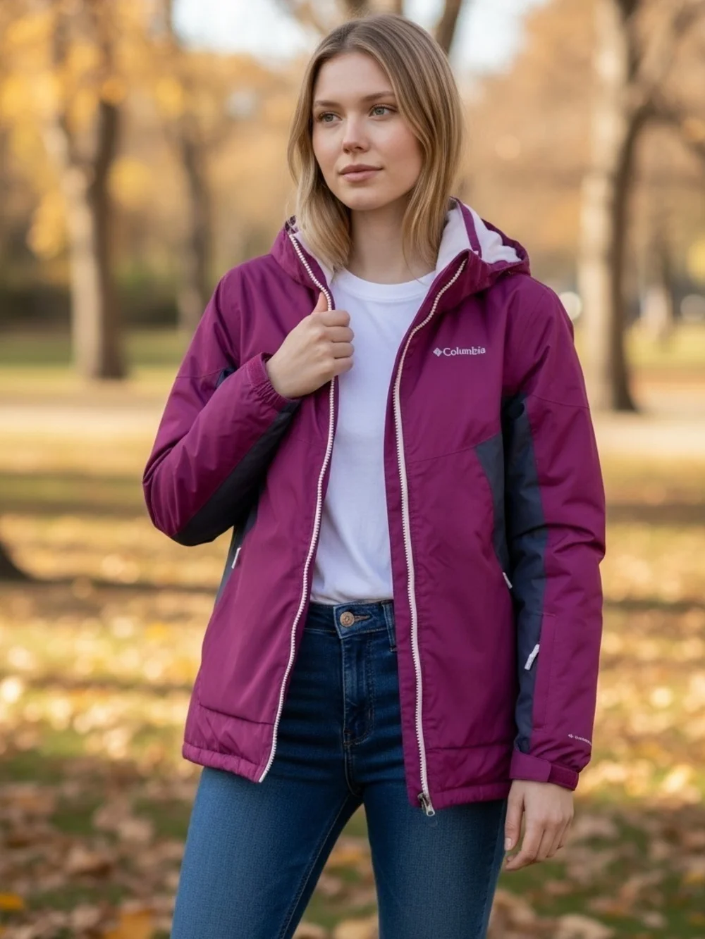 Columbia Women's Plum and Charcoal Hooded Ski Jacket
